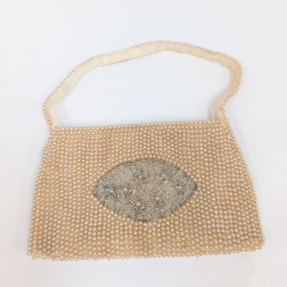 Vintage Mid Century Sharonee Hand Beaded Pearl Hand Bag